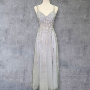 NWT Vine Dress with Semi-Sheer Bodice Corset Back Tulle Skirt Gray